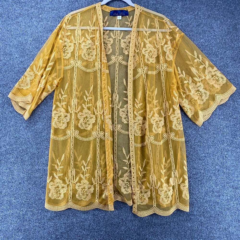 Blue Rain Kimono Womens S Mustard Floral Mesh Whimsical Hippie Boho Western‎